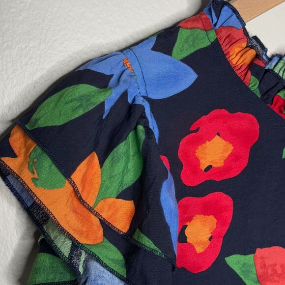 Entro Womens Floral Top XL Multicolor Feminine Blue Ruffle Blouse‎ Brunch Office - Picture 9 of 10